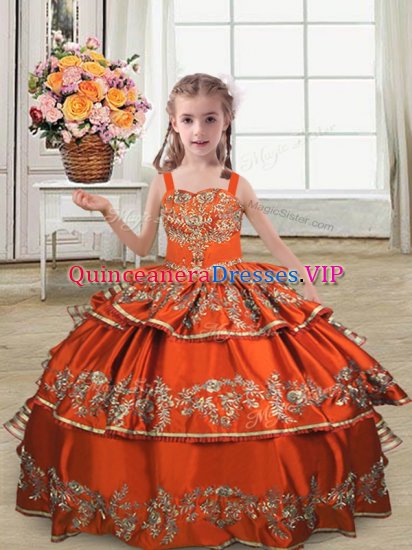 Latest Rust Red Sleeveless Satin Lace Up Little Girls Pageant Dress for Wedding Party - Click Image to Close