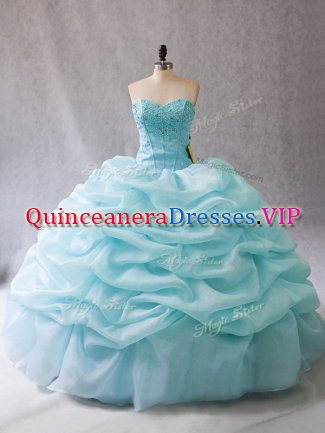 Beautiful Ball Gowns Ball Gown Prom Dress Aqua Blue Sweetheart Organza Sleeveless Floor Length Lace Up