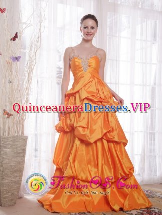 Milton FL Gorgeous Taffeta Orange A-Line / Princess Quinceanera Dama Dress Straps Floor-length Beading