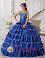 Roscoe NY Sweetheart For Blue Stylish Quinceanera Dress With Ruffles Layered and Embroidery