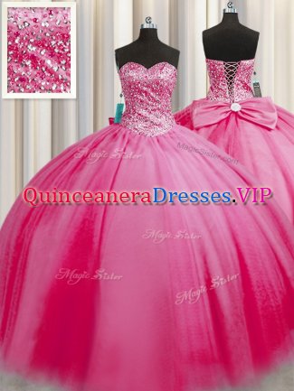 Charming Big Puffy Rose Pink Sweetheart Neckline Beading Sweet 16 Quinceanera Dress Sleeveless Lace Up