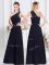 Navy Blue Empire One Shoulder Sleeveless Chiffon Floor Length Side Zipper Ruching Dama Dress for Quinceanera