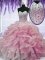 Cute Rose Pink Lace Up 15th Birthday Dress Beading and Ruffles Sleeveless Floor Length