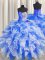 Blue And White Sweetheart Lace Up Beading and Ruffles and Ruching Quinceanera Dresses Sleeveless