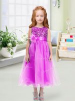 Lilac Pageant Gowns For Girls Wedding Party with Sequins and Hand Made Flower Scoop Sleeveless Zipper(SKU YCLD071-9BIZ)