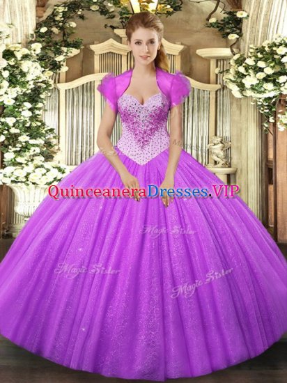 Spectacular Ball Gowns Vestidos de Quinceanera Lilac Sweetheart Tulle Sleeveless Floor Length Lace Up - Click Image to Close