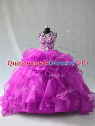 Elegant Purple Sleeveless Beading and Ruffles Floor Length Quinceanera Dress