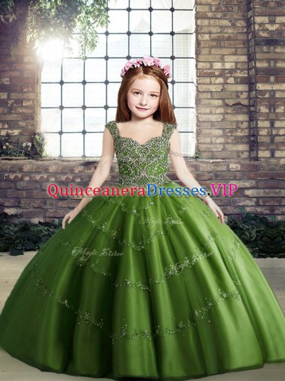 Floor Length Lace Up Little Girls Pageant Dress Wholesale Green for Party and Quinceanera with Beading - Click Image to Close