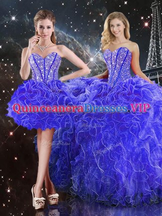 High Quality Sleeveless Beading and Ruffles Lace Up Quinceanera Dress