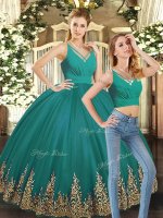 Turquoise Sleeveless Embroidery Floor Length Sweet 16 Dress(SKU SJQDDT1833009BIZ)