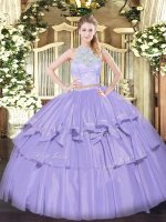 Modern Lavender Sleeveless Organza Zipper Military Ball Dresses For Women for Military Ball and Sweet 16 and Quinceanera