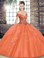 Super Orange Red 15th Birthday Dress Military Ball and Sweet 16 and Quinceanera with Beading and Ruffles Off The Shoulder Sleeveless Lace Up