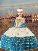 Organza Straps Sleeveless Lace Up Beading and Embroidery and Ruffled Layers Kids Pageant Dress in Baby Blue(SKU XBLD021-10BIZ)