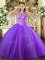 Floor Length Lavender Sweet 16 Dresses Tulle Sleeveless Beading