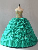 Vintage Taffeta Sleeveless Quinceanera Dress Brush Train and Beading and Pick Ups