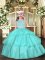 Trendy Floor Length Ball Gowns Sleeveless Aqua Blue Little Girls Pageant Gowns Zipper