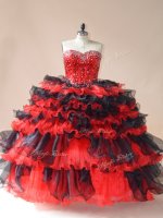 Colorful Organza Sleeveless Floor Length Quince Ball Gowns and Beading and Ruffled Layers