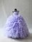 Custom Fit Brush Train Ball Gowns Little Girls Pageant Dress Lavender Scoop Organza Sleeveless Lace Up