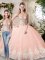 High Quality Sleeveless Floor Length Beading and Lace and Appliques Lace Up Sweet 16 Quinceanera Dress with Peach