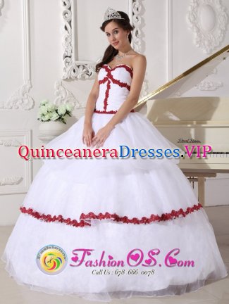 Flintsbach Germany Appliques Decorate Bodice Best White and Wine Red Organza Quinceanera Dresses