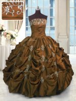 Brown Strapless Lace Up Beading and Pick Ups 15 Quinceanera Dress Sleeveless