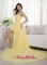 Lahaina Hawaii/HI Yellow Sweetheart High-low Quinceanera Dama Dress Beading Decorate Chiffon Column / Sheath