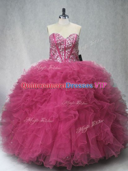 Coral Red Lace Up Quinceanera Dress Beading and Ruffles Sleeveless Floor Length - Click Image to Close