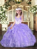 Dazzling Organza Sleeveless Floor Length Pageant Dress Toddler and Beading and Ruffles