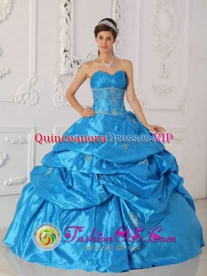 Kotka Finland Wonderful Taffeta Blue Appliques Ball Gown Sweetheart Quinceanera Dress For - Click Image to Close