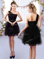 Black Side Zipper Quinceanera Dama Dress Lace Sleeveless Mini Length