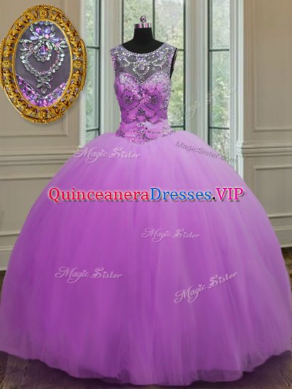 Colorful Ball Gowns 15th Birthday Dress Purple Halter Top Tulle Sleeveless Floor Length Lace Up - Click Image to Close