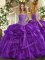 Organza Sweetheart Sleeveless Lace Up Beading and Ruffles 15 Quinceanera Dress in Purple