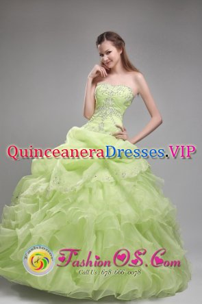 Longueuil Quebec/ QC Strapless Beading and Ruffles Decorate Spring Green Quinceanera Dress Clearance