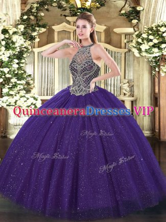 Excellent Floor Length Ball Gowns Sleeveless Purple Ball Gown Prom Dress Lace Up