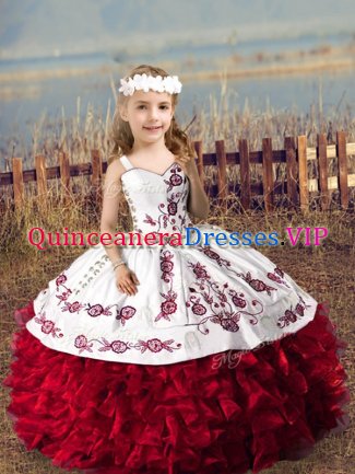 Luxurious Wine Red Sleeveless Organza Lace Up High School Pageant Dress for Wedding Party