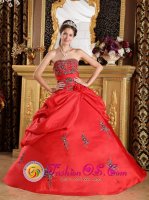 Espanola New mexico /NM Discount Red Strapless Quinceanera Dress With Embroidery Decorate