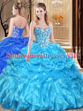 Exquisite Floor Length Aqua Blue Vestidos de Quinceanera Sweetheart Sleeveless Lace Up