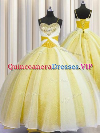 Classical Spaghetti Straps Organza Sleeveless Floor Length Sweet 16 Dresses and Beading and Ruching