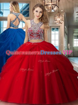 Fitting Scoop Criss Cross Red Sleeveless Beading and Pick Ups Floor Length Quinceanera Dress