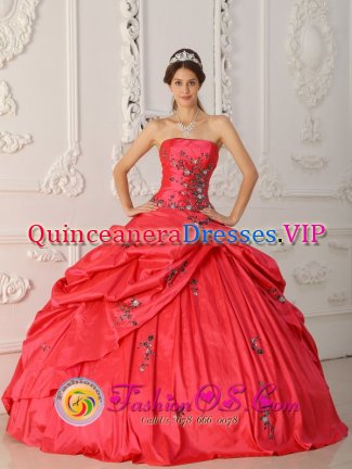 Oak Brook Illinois/IL Exquisite Red New Arrival Strapless Taffeta Appliques Decorate For Quinceanera Dress