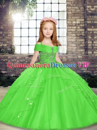 Customized Tulle Straps Sleeveless Lace Up Beading Pageant Dress in