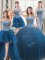 Simple Four Piece Tulle Sweetheart Sleeveless Lace Up Beading Sweet 16 Dresses in Teal