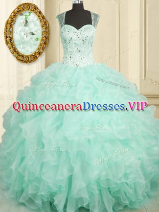 Suitable Floor Length Aqua Blue Sweet 16 Dress Straps Sleeveless Zipper