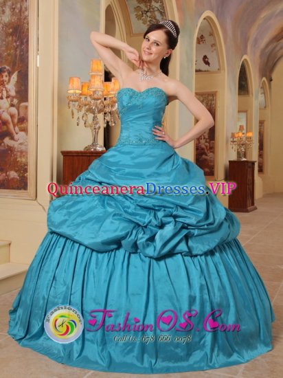 Ourense Spain Wonderful Teal Quinceanera Dress With Pick-ups Sweetheart Neckline Taffeta Ball Gown - Click Image to Close