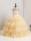 High Class Gold Ball Gowns Beading and Ruffles Womens Party Dresses Zipper Tulle Sleeveless Floor Length