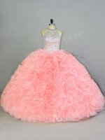 Super Halter Top Sleeveless Organza Quince Ball Gowns Beading and Ruffles Lace Up(SKU PSSW0812-1BIZ)