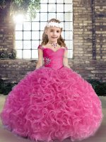 Fuchsia Sleeveless Beading and Ruching Floor Length Kids Formal Wear