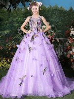 Eye-catching Lavender Quinceanera Dress Scoop Sleeveless Brush Train Lace Up