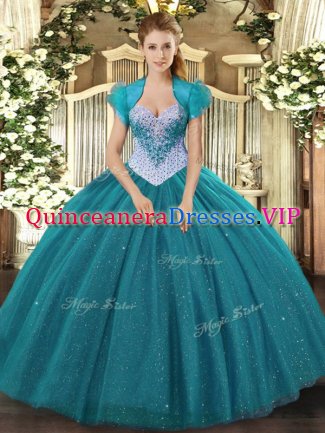 Beautiful Sleeveless Beading and Sequins Lace Up Sweet 16 Dresses