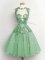 Sweet Apple Green Lace Up Vestidos de Damas Lace Sleeveless Knee Length